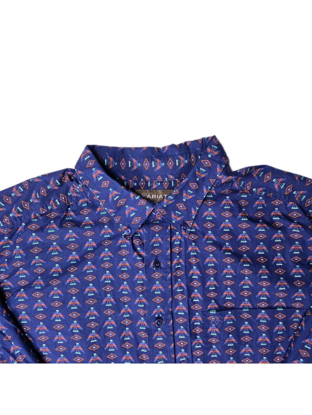 Ariat - Navy Blue Aztec Print Button Down Long Sleeve Shirt - Mens XXL
